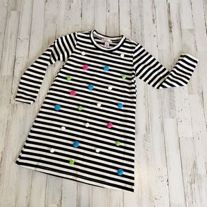 Halabaloo | Girl's Navy and Ivory Stripe Long Sleeve Pom Dress | Size: 6